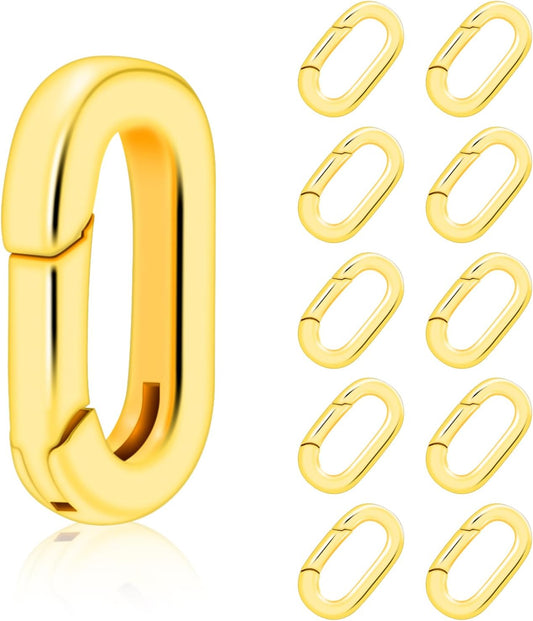 10PCS Brass Plating 18k Gold Small Oval Jewelry Clasps, Lobster Spring Clasp Shortener Clip Carabiner V1258-DP02-E-42