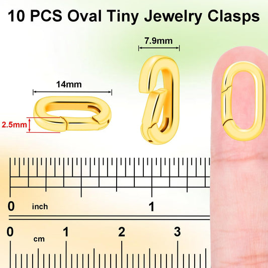10PCS Brass Plating 18k Gold Small Oval Jewelry Clasps, Lobster Spring Clasp Shortener Clip Carabiner V1258-DP02-E-42