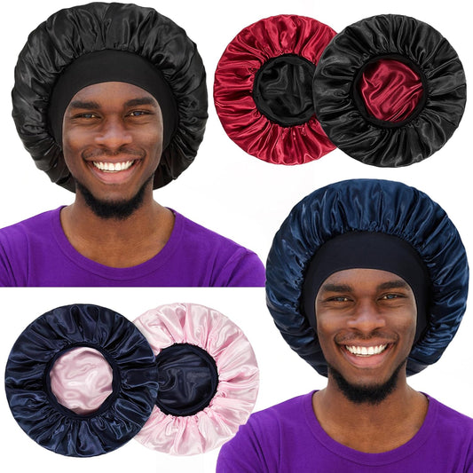 2pcs Bonnet for Men, Bonnets for Women, Satin Silk Hair Bonnet for Sleeping, Reversible Double Layer Wide V1258-DP02-E-421