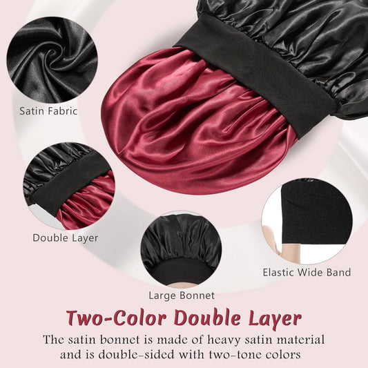 2pcs Bonnet for Men, Bonnets for Women, Satin Silk Hair Bonnet for Sleeping, Reversible Double Layer Wide V1258-DP02-E-421