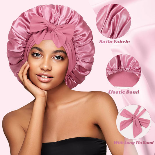 Bonnet with Tie Band, Hair Care Satin Silk Bonnet for Sleeping Women, Silky Sleep Bonnets for Women, V1258-DP02-E-423