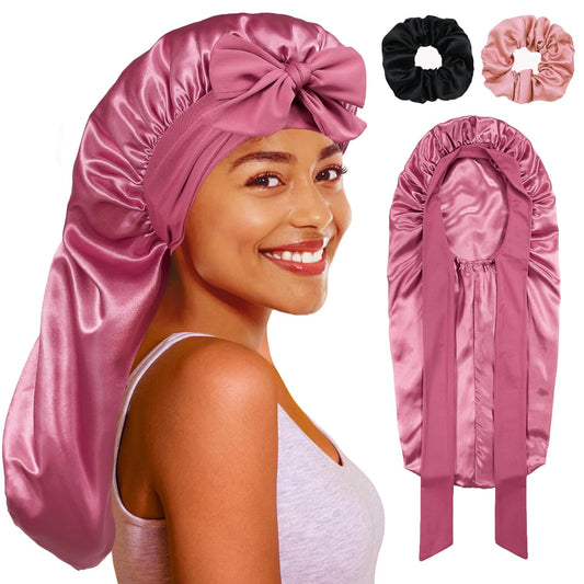 Long Bonnet with Tie Band, Satin Hair Silk Bonnet for Sleeping Women, Sleep Bonnets for Women, Double Layer V1258-DP02-E-424