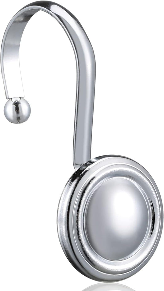 Silver Shower Curtain Hooks, Chrome Decorative Shower Curtain Hooks for Bathroom, Rt Proof Shower Curtain V1258-DP02-E-428