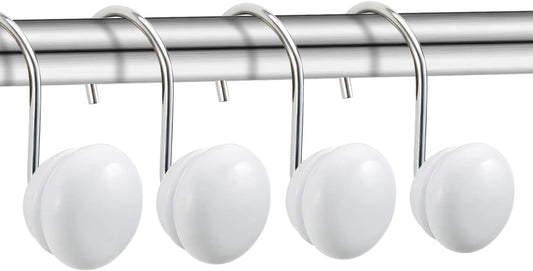 White Shower Curtain Hooks, Rt Proof Shower Curtain Rings for Bathroom, Decorative Shower Hooks Hangers for V1258-DP02-E-429