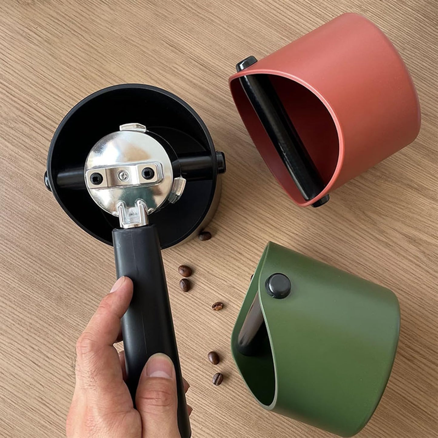 Coffee Knock Box, 4.6 in, Barista Style Espresso Grounds Knock Box, Removable Plastic Knock Rod, Non-Slip V1258-DP02-E-431