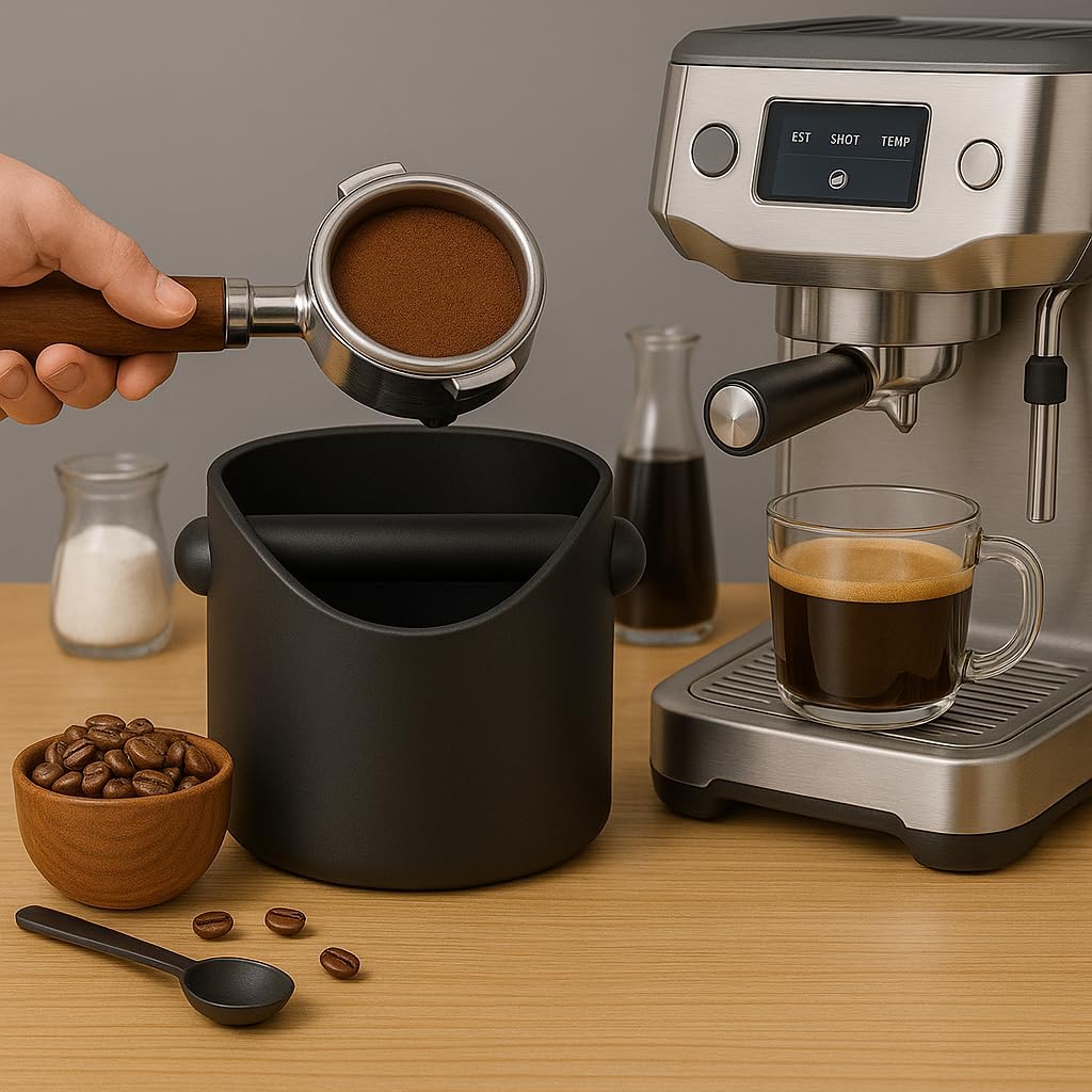Coffee Knock Box, 4.6 in, Barista Style Espresso Grounds Knock Box, Removable Plastic Knock Rod, Non-Slip V1258-DP02-E-431