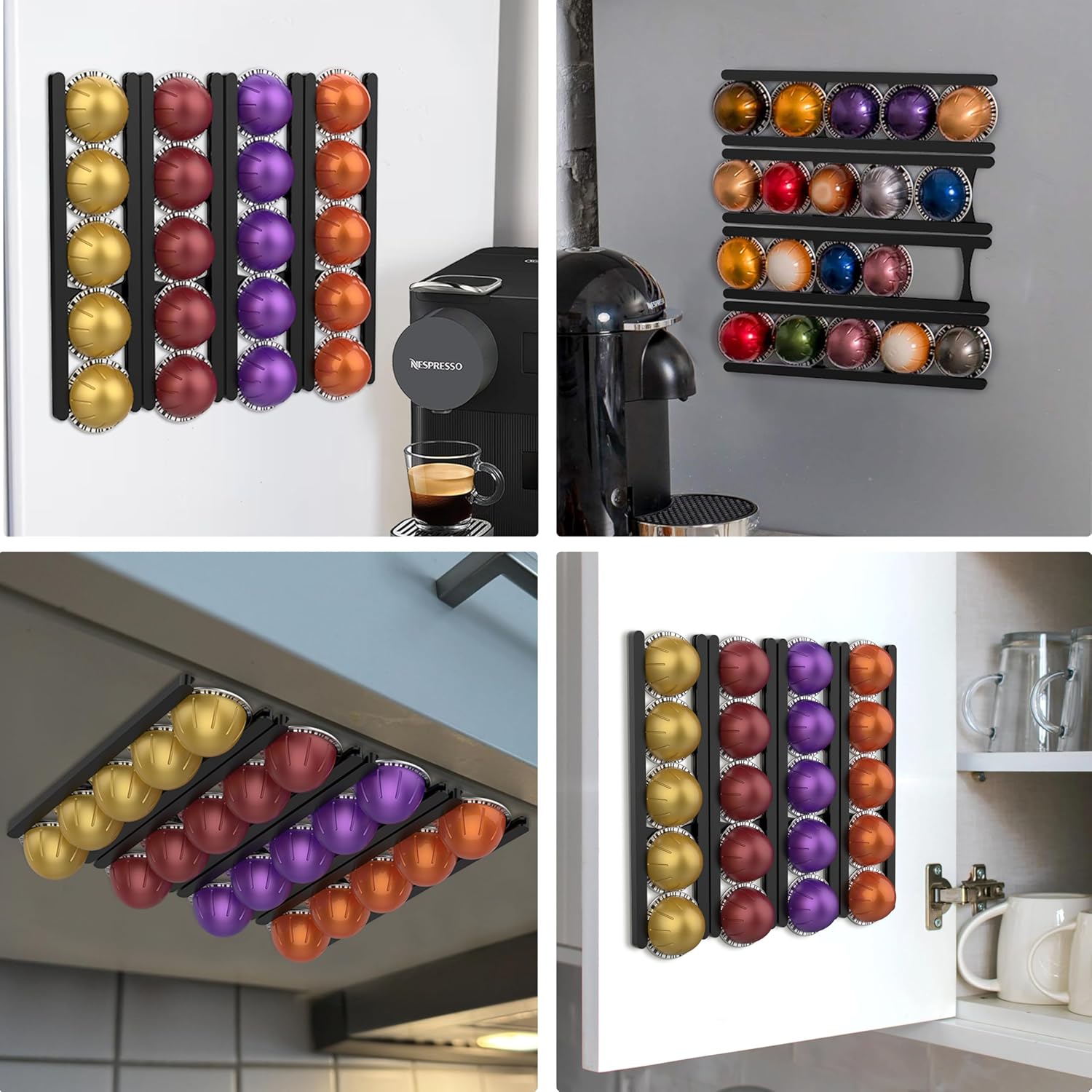 Coffee Pod Holder Compatible with Nespresso VertuoLine Capsules - 20-Pod Space-Saving Organizer for Wall, V1258-DP02-E-432