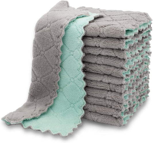 12 Pack Kitchen Cloth Dish Towels, Premium Dishcloths, Super Absorbent Coral Velvet Dishtowels, Nonstick Oil V1258-DP02-E-433