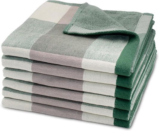 6 Pack 100% Cotton Washcloths, Dual-Sided Design (Terry + Gauze) Facecloths, 13x13 Inch Ginghqm Washrags, V1258-DP02-E-435