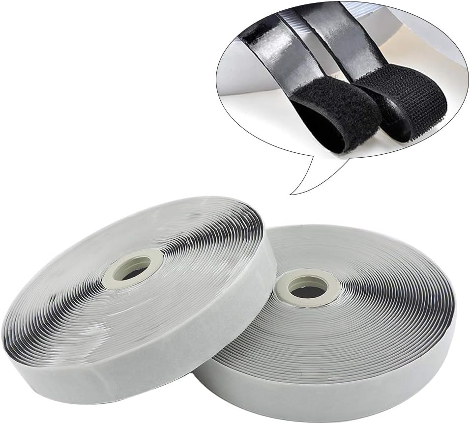 Self Adhesive Hook and Loop Tape Roll 3/4 Inch Black Strong Adhesive Interlocking Tape for Picture and Tools V1258-DP02-E-440