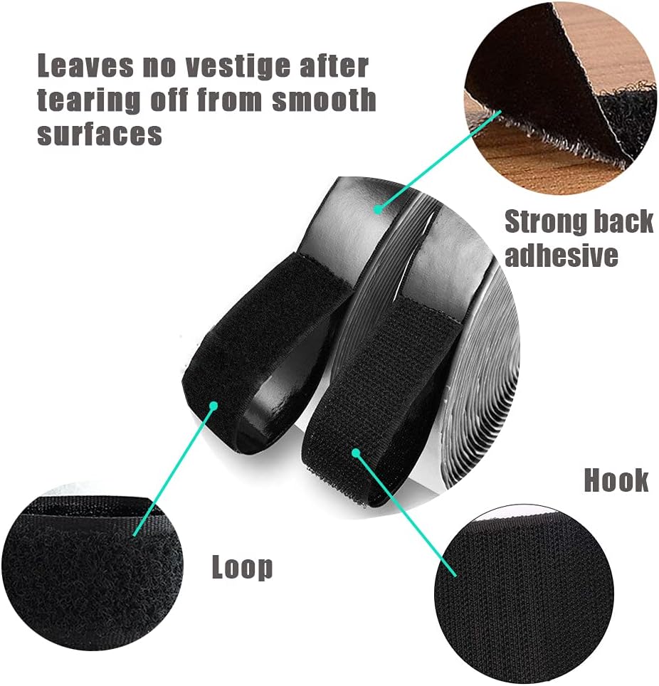 Self Adhesive Hook and Loop Tape Roll 3/4 Inch Black Strong Adhesive Interlocking Tape for Picture and Tools V1258-DP02-E-440