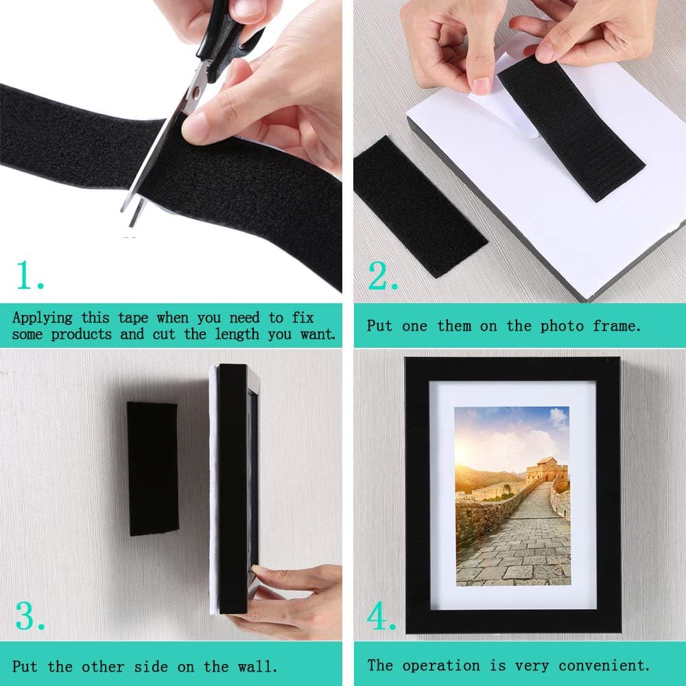Self Adhesive Hook and Loop Tape Roll 3/4 Inch Black Strong Adhesive Interlocking Tape for Picture and Tools V1258-DP02-E-440