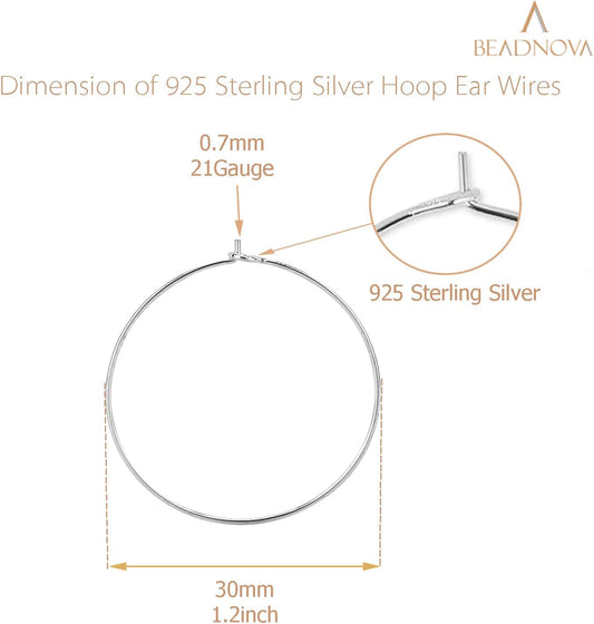 925 Sterling Silver Hoop Ear Wires Hoop Earrings Wires Earwires for Jewelry Making Earrings Making DIY (2pcs, V1258-DP02-E-446