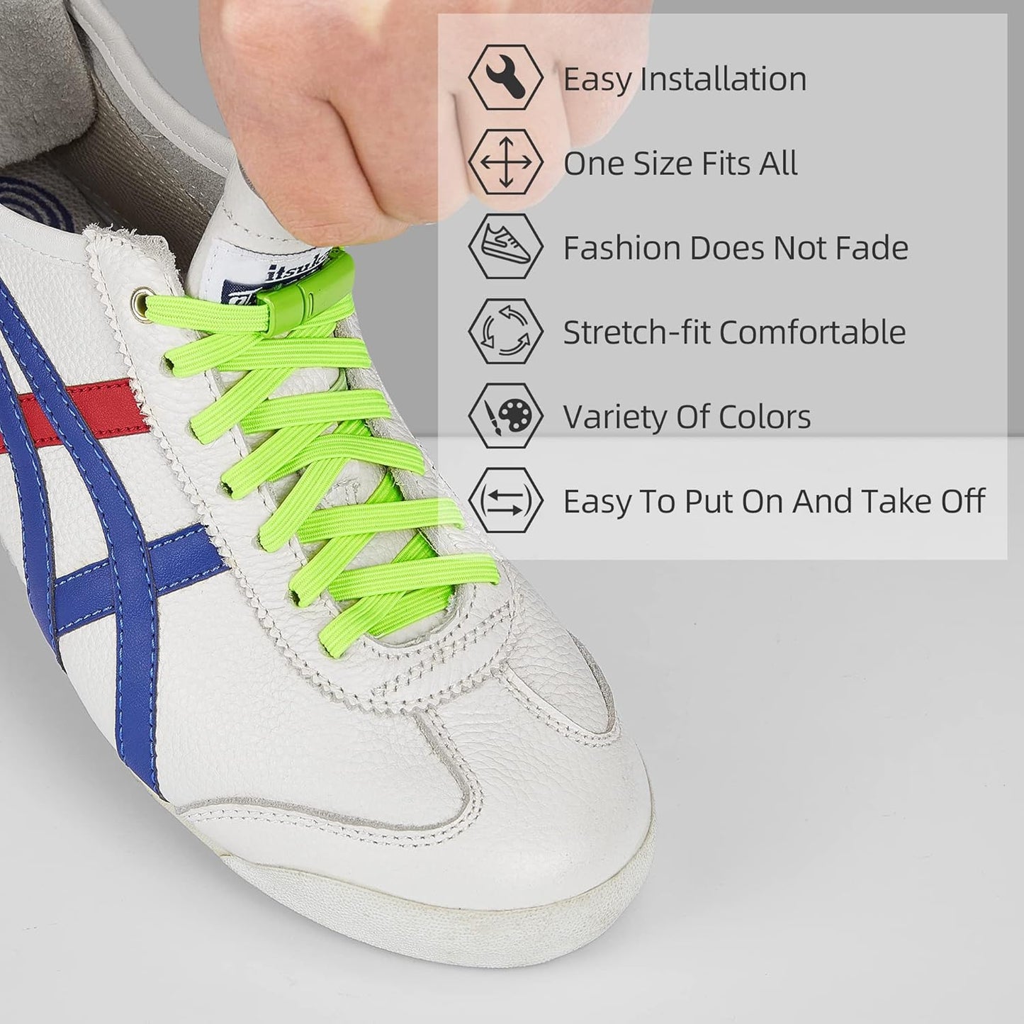 Elastic No Tie Shoe Laces, Stretch Tieless Shoelaces for Adults and Kids Sneakers Shoe Strings V1258-DP02-E-458