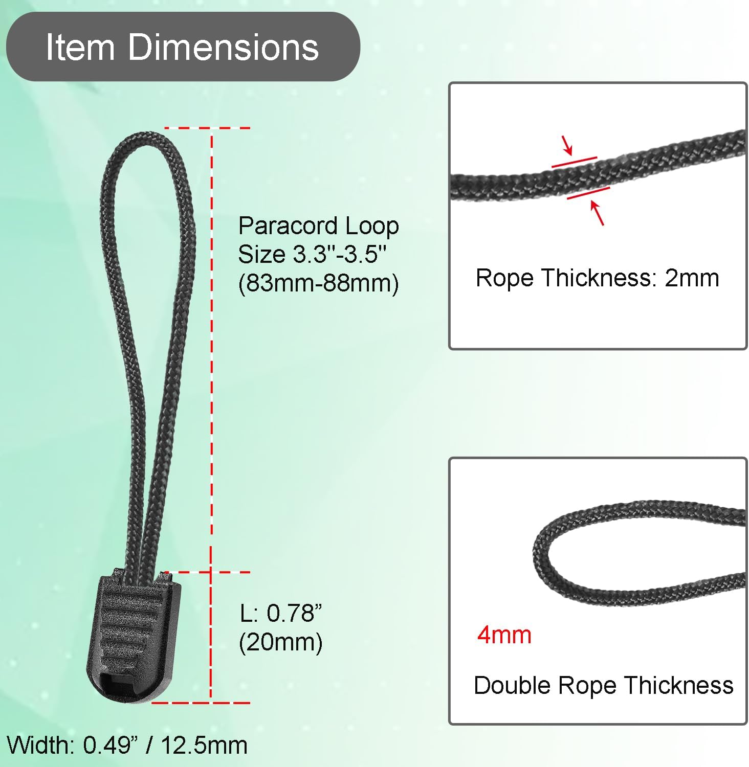 10 Pack Backpack Replacement Zipper Pulls Black V1258-DP02-E-46
