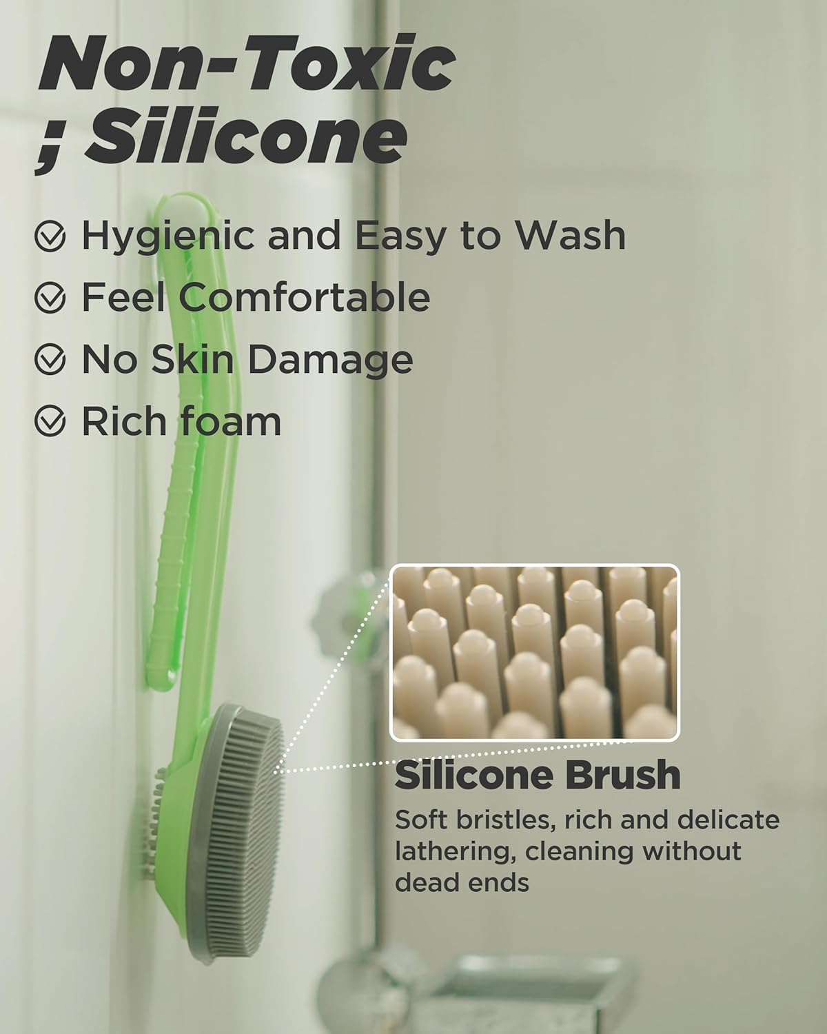 Silicone Body Scrubber Refill Replacement Pad - Back Shower Scrub Brh - Hygienic and Durable Soft Silicone V1258-DP02-E-461
