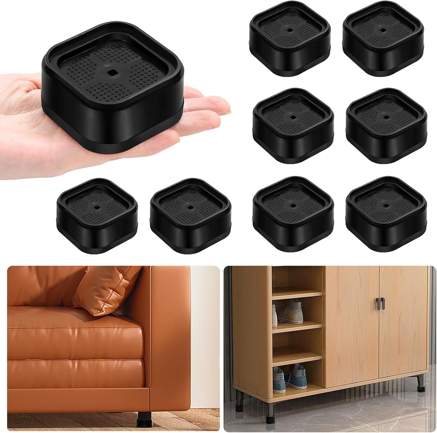8 Pack Furniture Risers Adjtable Bed Risers Heavy Duty Lifts Height 1", Square Stackable Bed Risers 1, 2 or 3 V1258-DP02-E-465