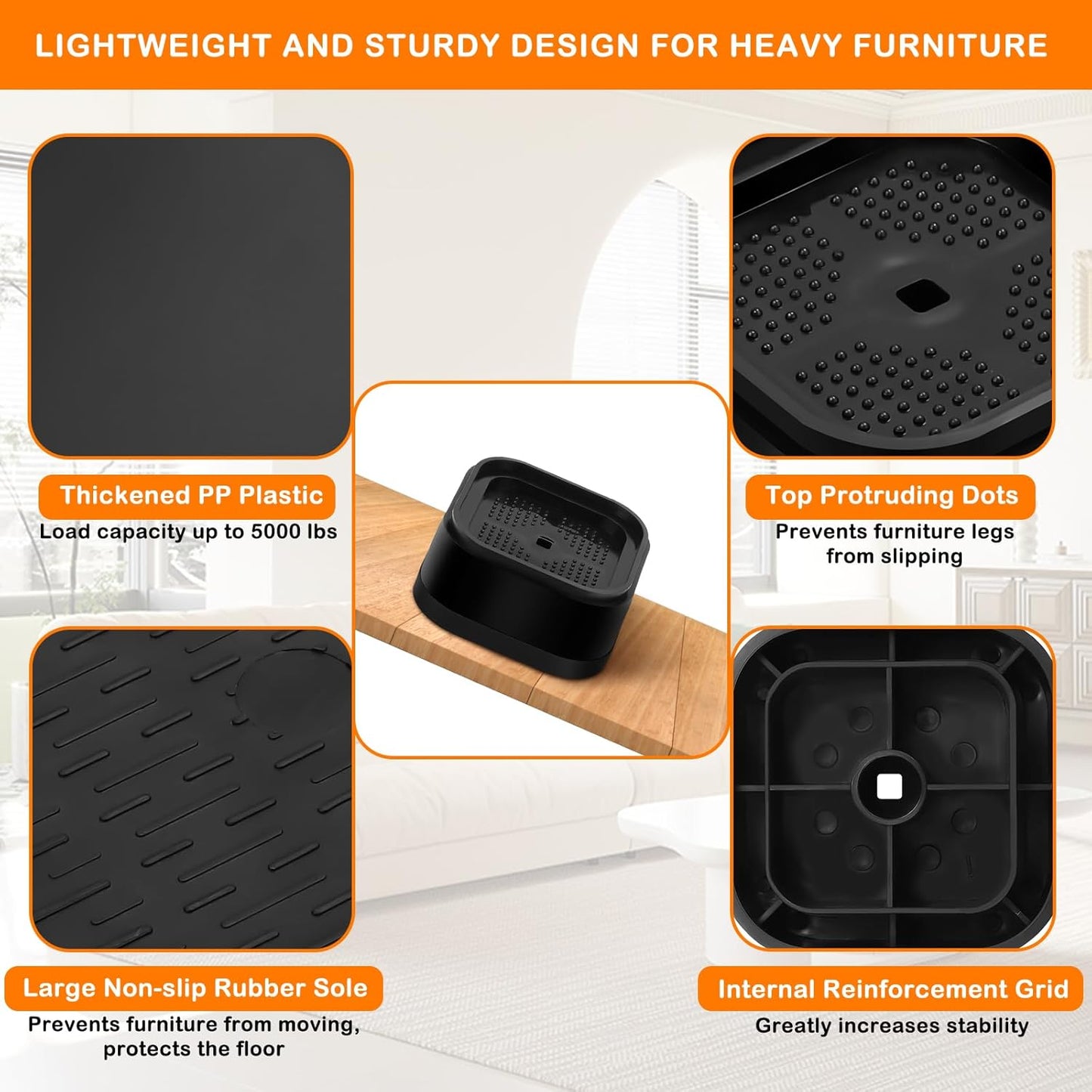 8 Pack Furniture Risers Adjtable Bed Risers Heavy Duty Lifts Height 1", Square Stackable Bed Risers 1, 2 or 3 V1258-DP02-E-465