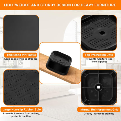 8 Pack Furniture Risers Adjtable Bed Risers Heavy Duty Lifts Height 1", Square Stackable Bed Risers 1, 2 or 3 V1258-DP02-E-465