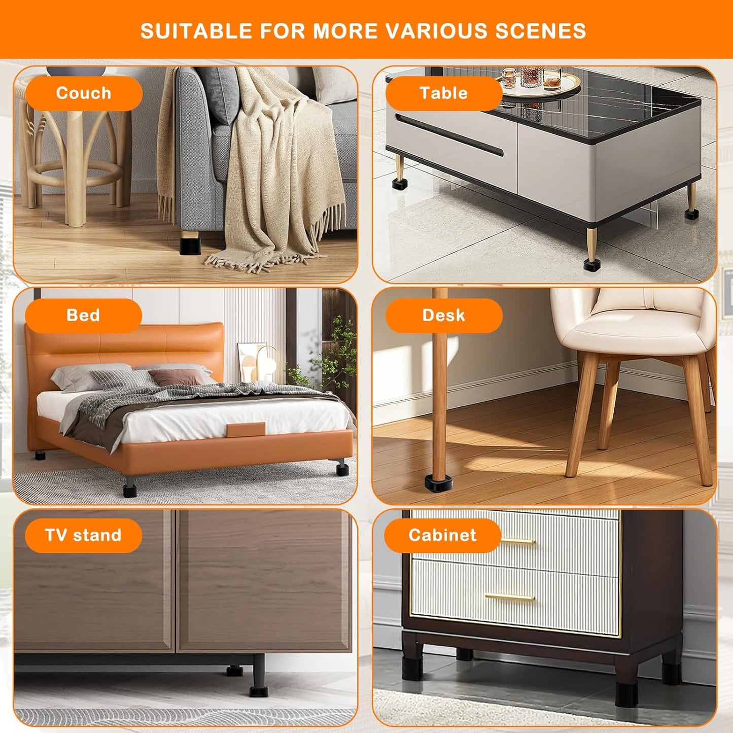 8 Pack Furniture Risers Adjtable Bed Risers Heavy Duty Lifts Height 1", Square Stackable Bed Risers 1, 2 or 3 V1258-DP02-E-465