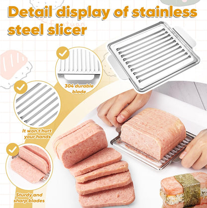 Mubi Press Mold Kit, 2 Pack Clear Mubi Maker with Stainless Steel 304 Luncheon Meat Slicer for SPAM V1258-DP02-E-474