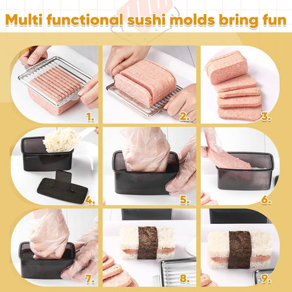 Mubi Press Mold Kit, 2 Pack Clear Mubi Maker with Stainless Steel 304 Luncheon Meat Slicer for SPAM V1258-DP02-E-474