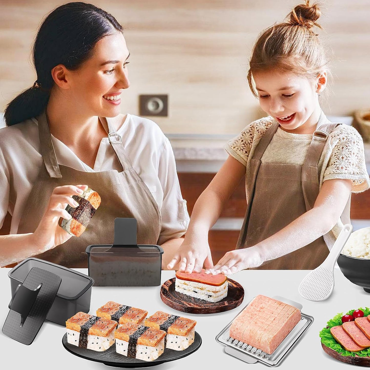 Mubi Press Mold Kit, 2 Pack Clear Mubi Maker with Stainless Steel 304 Luncheon Meat Slicer for SPAM V1258-DP02-E-474