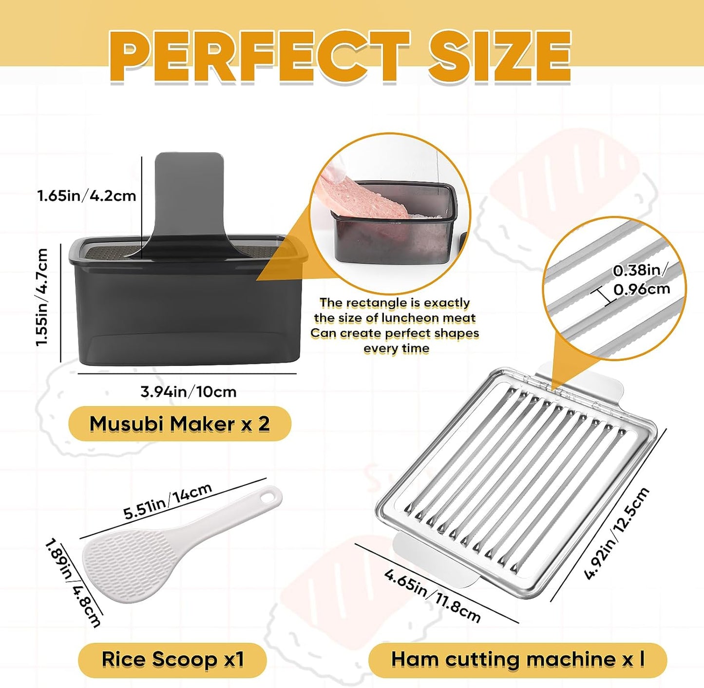 Mubi Press Mold Kit, 2 Pack Clear Mubi Maker with Stainless Steel 304 Luncheon Meat Slicer for SPAM V1258-DP02-E-474