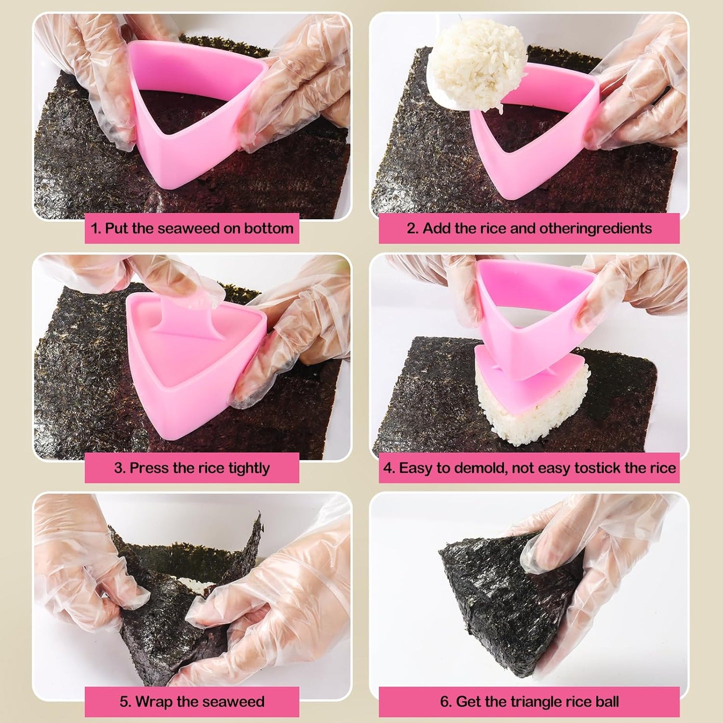 Mubi Press Mold Kit, Onigiri Mold Triangle, 4 Pack Japanese Rice Cooker Kit for Lunch Bento V1258-DP02-E-475