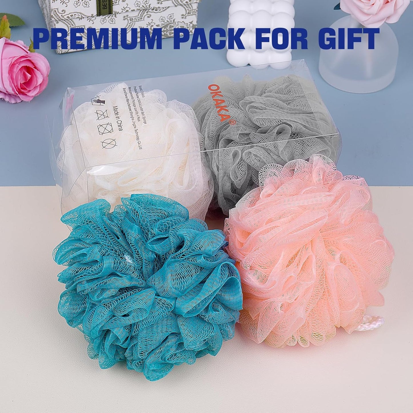 Loofah Bath Sponge Shower Loofah Shower Puff Soft Assorted Color Big 4 Pack V1258-DP02-E-477