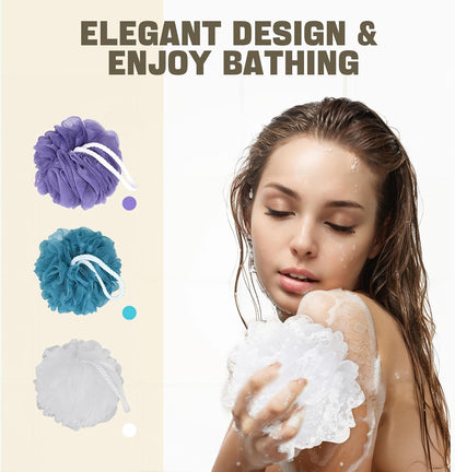 Bath Sponge Loofah Sponge Bath Puffs Shower Pouf Body Scrubber Exfoliating Soft 3 Pack V1258-DP02-E-478
