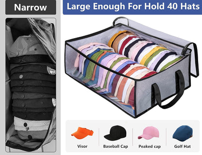 Hat Storage for Baseball Caps, Large Holds up to 40 Caps Wide Hat Organizer for Closet Snapback Holder, Grey V1258-DP02-E-481