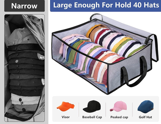 Hat Storage for Baseball Caps, Large Holds up to 40 Caps Wide Hat Organizer for Closet Snapback Holder, Grey V1258-DP02-E-481