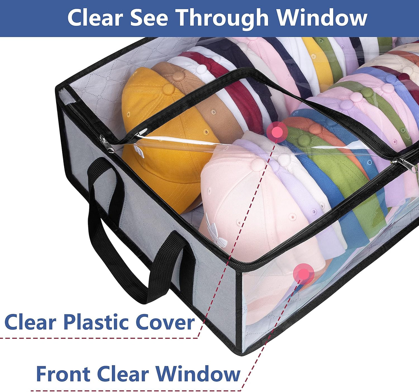 Hat Storage for Baseball Caps, Large Holds up to 40 Caps Wide Hat Organizer for Closet Snapback Holder, Grey V1258-DP02-E-481