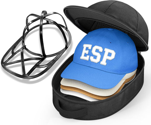 Hat Travel Case for Baseball Caps, Cap Carrier with Plastic Holder & Carrying Handle, Holds up to 6 Caps Hat V1258-DP02-E-482