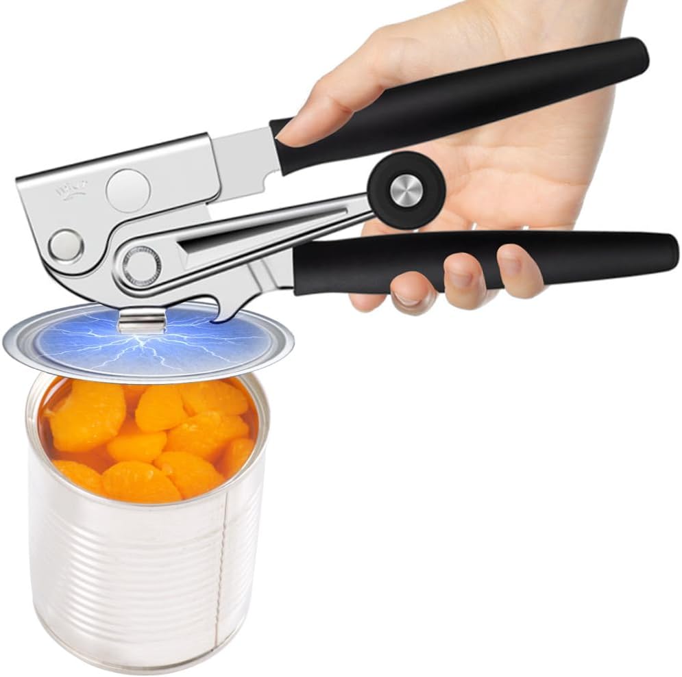 Commercial Heavy-Duty Manual Can Opener with Easy-Turn Crank, Long Rubber Handle & Magnetic Lid Holder V1258-DP02-E-483