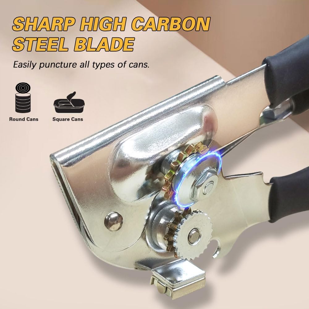 Commercial Heavy-Duty Manual Can Opener with Easy-Turn Crank, Long Rubber Handle & Magnetic Lid Holder V1258-DP02-E-483