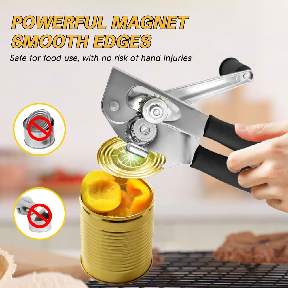 Commercial Heavy-Duty Manual Can Opener with Easy-Turn Crank, Long Rubber Handle & Magnetic Lid Holder V1258-DP02-E-483