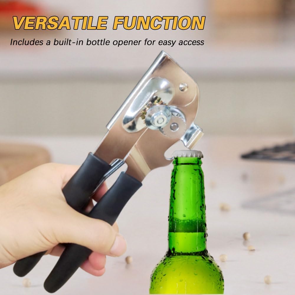 Commercial Heavy-Duty Manual Can Opener with Easy-Turn Crank, Long Rubber Handle & Magnetic Lid Holder V1258-DP02-E-483