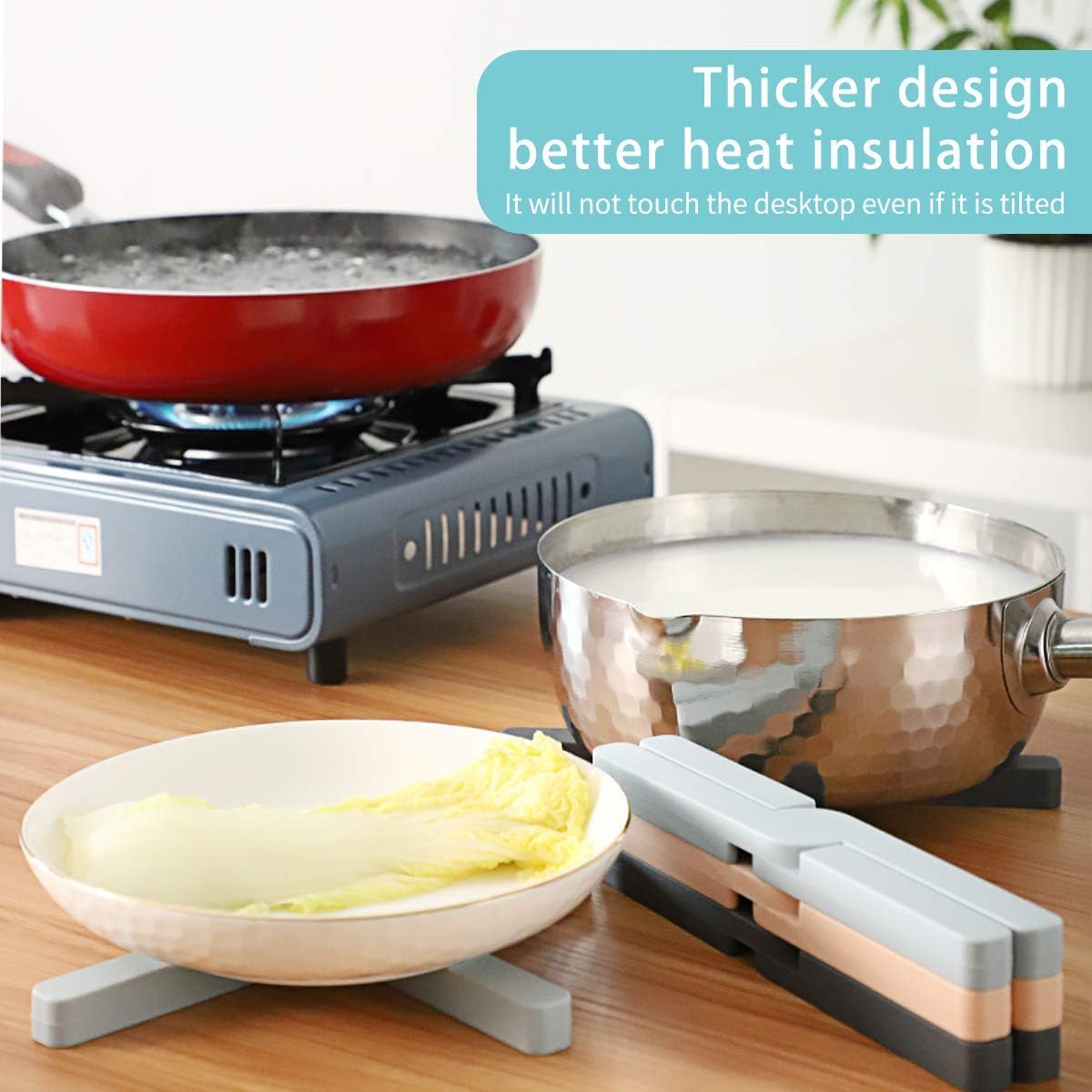 3 Pack Heat-Resistant Foldable Silicone Trivets,Folding Trivet for Hot Pots and V1258-DP02-E-484