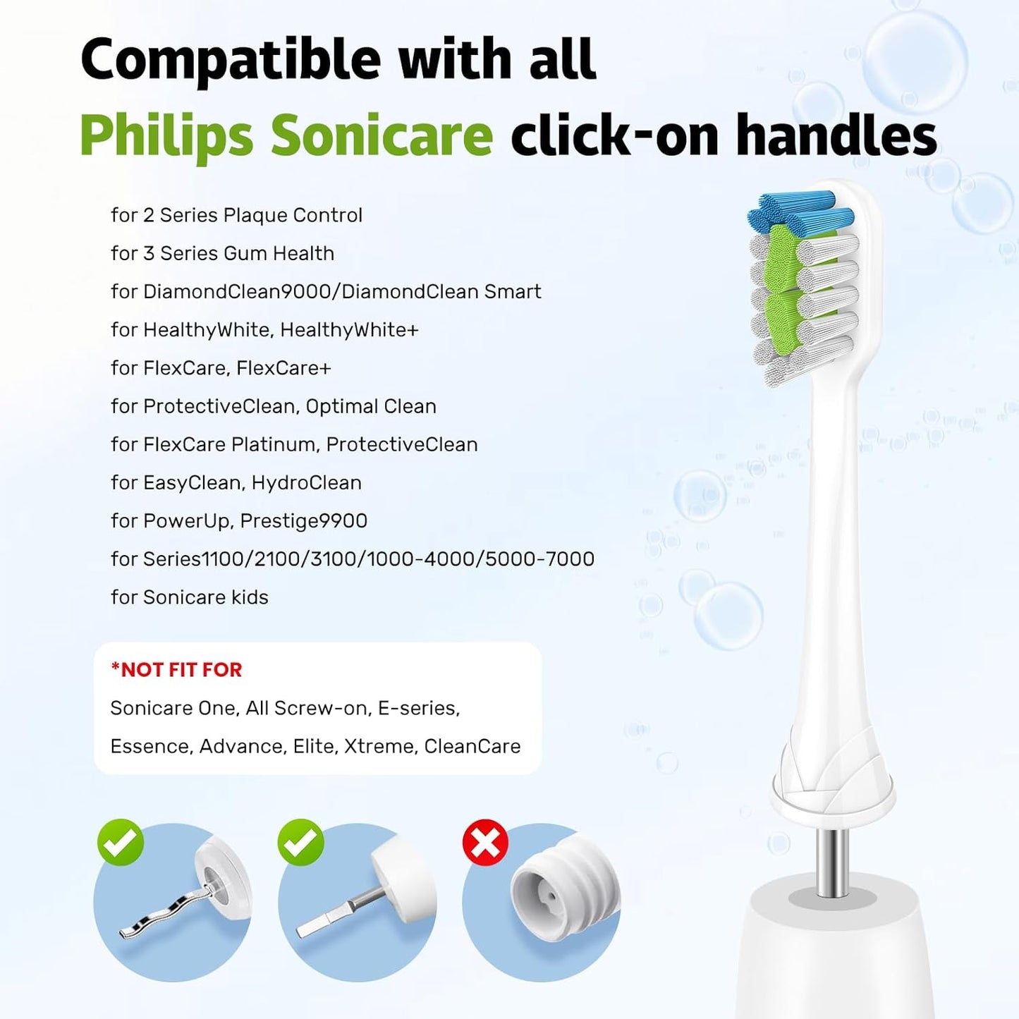 Replacement Brh Heads Compatible with Philips SoniCare Electric Toothbrhes, Dupont Bristles for Effective V1258-DP02-E-490