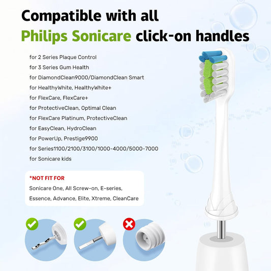 Replacement Brh Heads Compatible with Philips SoniCare Electric Toothbrhes, Dupont Bristles for Effective V1258-DP02-E-490