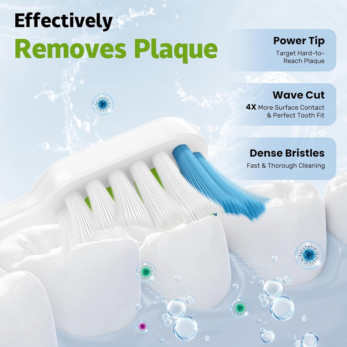 Replacement Brh Heads Compatible with Philips SoniCare Electric Toothbrhes, Dupont Bristles for Effective V1258-DP02-E-490