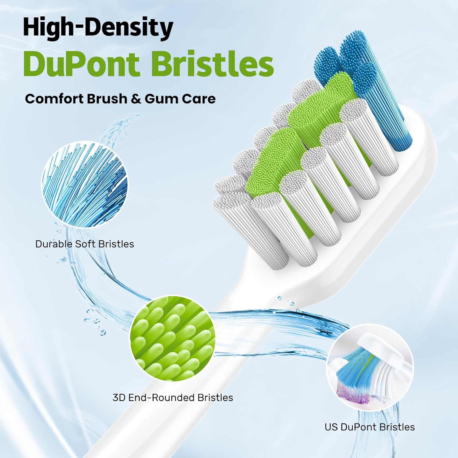 Replacement Brh Heads Compatible with Philips SoniCare Electric Toothbrhes, Dupont Bristles for Effective V1258-DP02-E-490