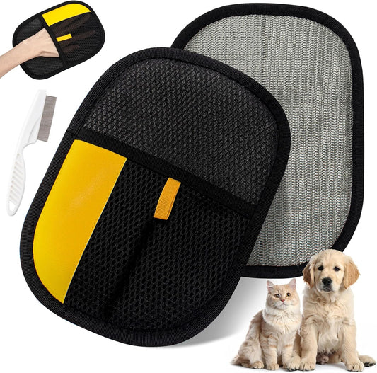 Pet Hair Removal Glove for Dogs & Cats, Upgraded 2PCS Electrostatic Pet Hair Remover with Grooming Comb, V1258-DP02-E-496