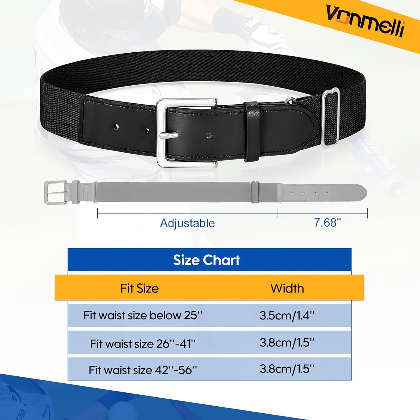 Baseball Belt Softball Belt Adjtable, Elastic Baseball Uniform Belt Youth and Adult Sizes V1258-DP02-E-505