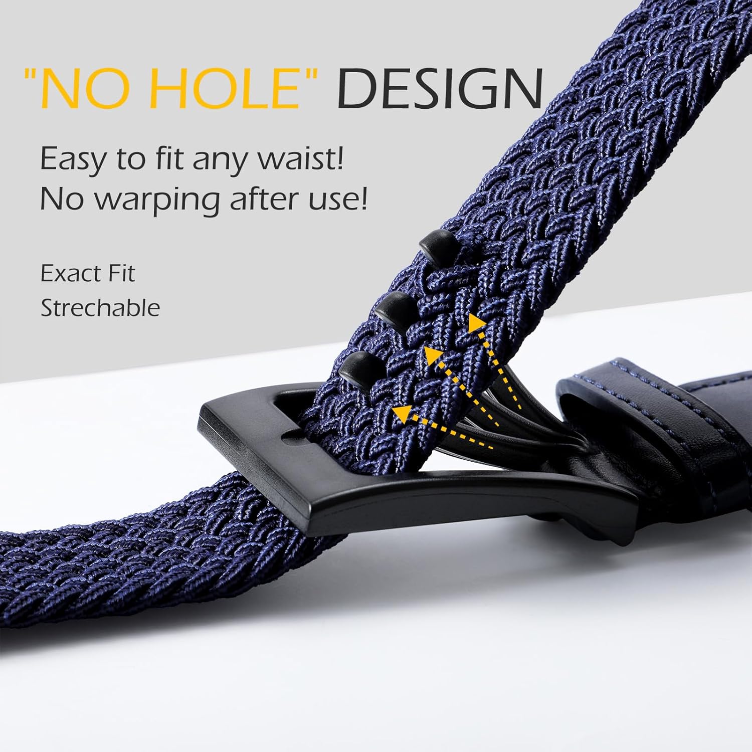Braided Stretch Golf Belt for Men, No Metal TSA Elastic Stretch Braided Belt Men V1258-DP02-E-521