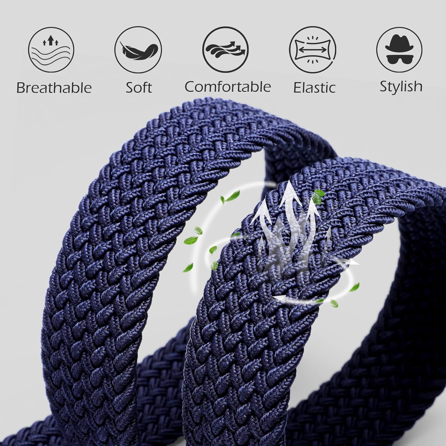 Braided Stretch Golf Belt for Men, No Metal TSA Elastic Stretch Braided Belt Men V1258-DP02-E-521