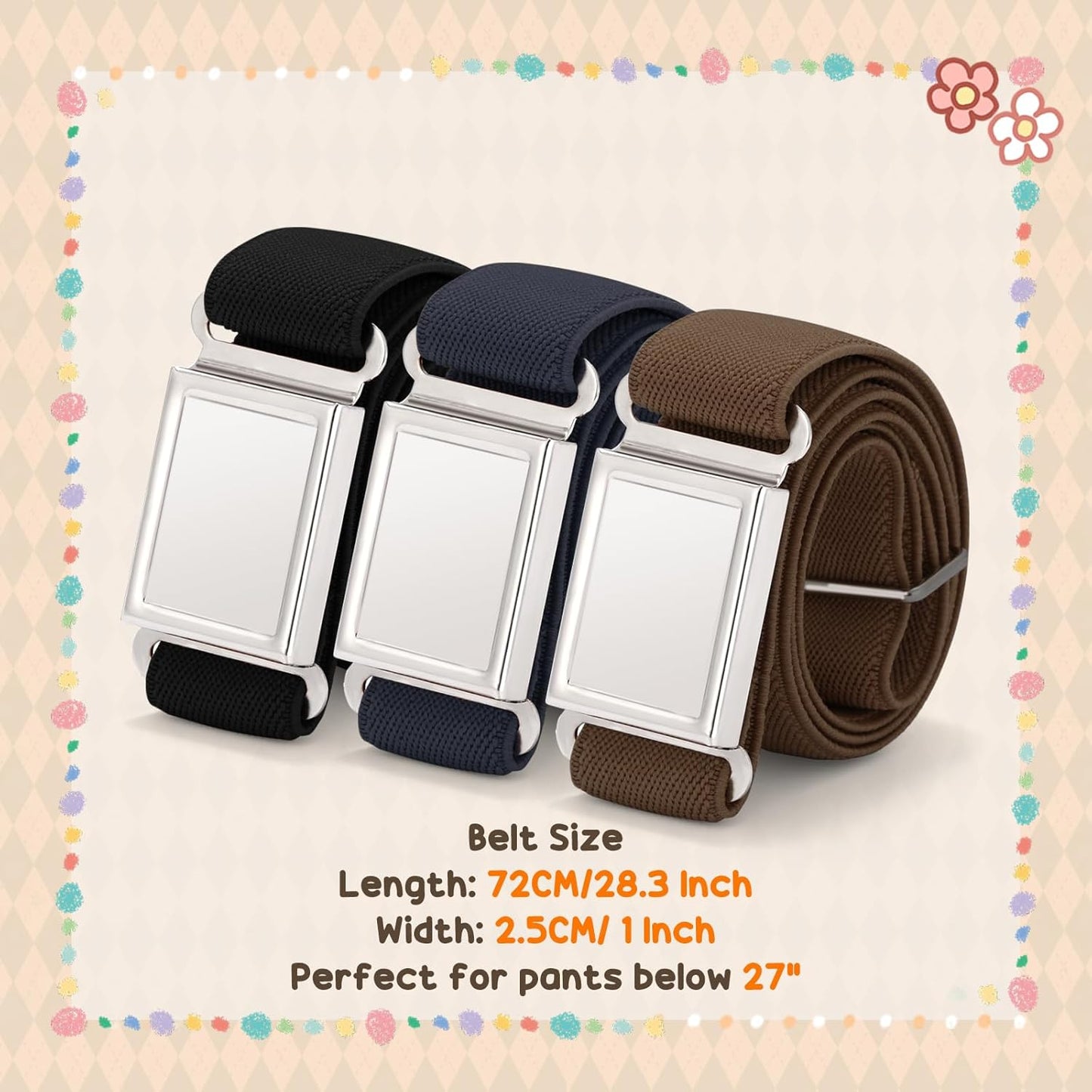3 pack Kids Adjtable Magnetic Belt Boys Girls Easy Clasp Stretchy Belt for School Uniform Pants V1258-DP02-E-524