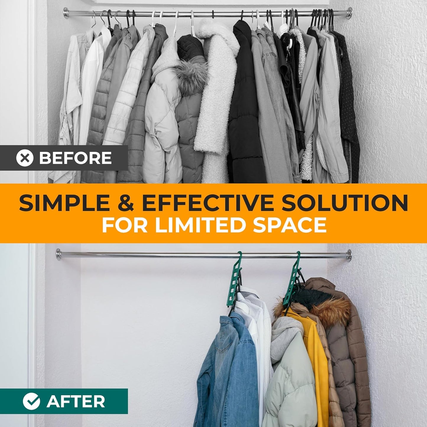 Space Saving Hangers for Clothes - 4 in Pack, Heavy Duty Plastic, Multi Closet Space Savers for Shirts, V1258-DP02-E-532